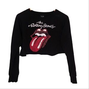 Bravado Women’s Glittery Rolling Stones Black Cropped Sweatshirt Size Small